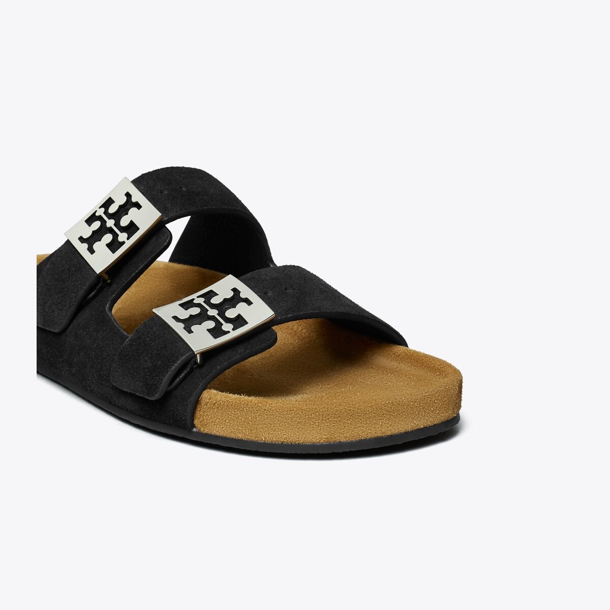 Tory Burch Black Suede Double-Strap Slide Sandals Tory Burch Double T Sport Slide Perfect Black Womens Nappa  main image 3