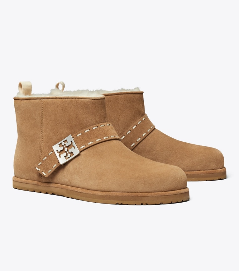 Tory Burch designer ankle boots Mellow Shearling Ankle Boot in TEDDY / SILVER angle