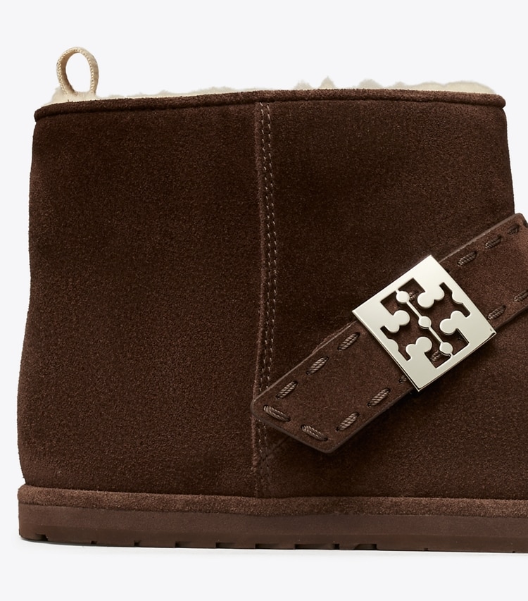 Tory Burch designer ankle boots Mellow Shearling Ankle Boot in DARK COCOA / SILVER detail