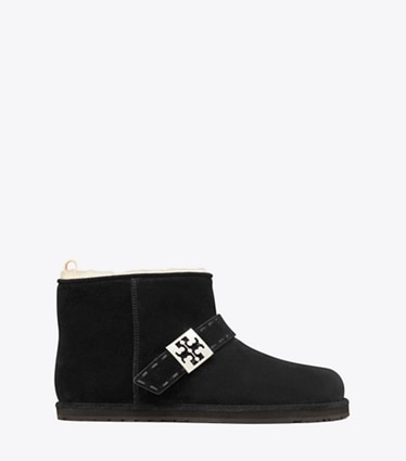 Tory Burch designer ankle boots Mellow Shearling Ankle Boot in PERFECT BLACK / SILVER side
