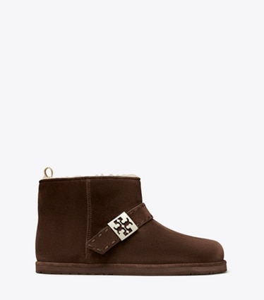 Tory Burch designer ankle boots Mellow Shearling Ankle Boot in DARK COCOA / SILVER side