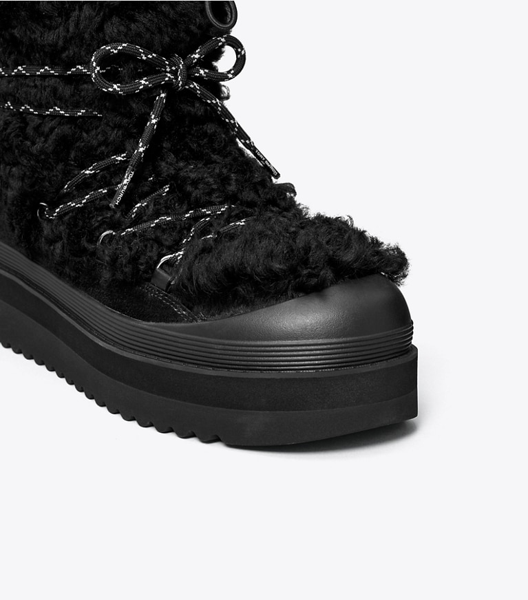 Tory Burch designer boots Mellow Shearling Lace-Up Boot in PERFECT BLACK / PERFECT BLACK detail