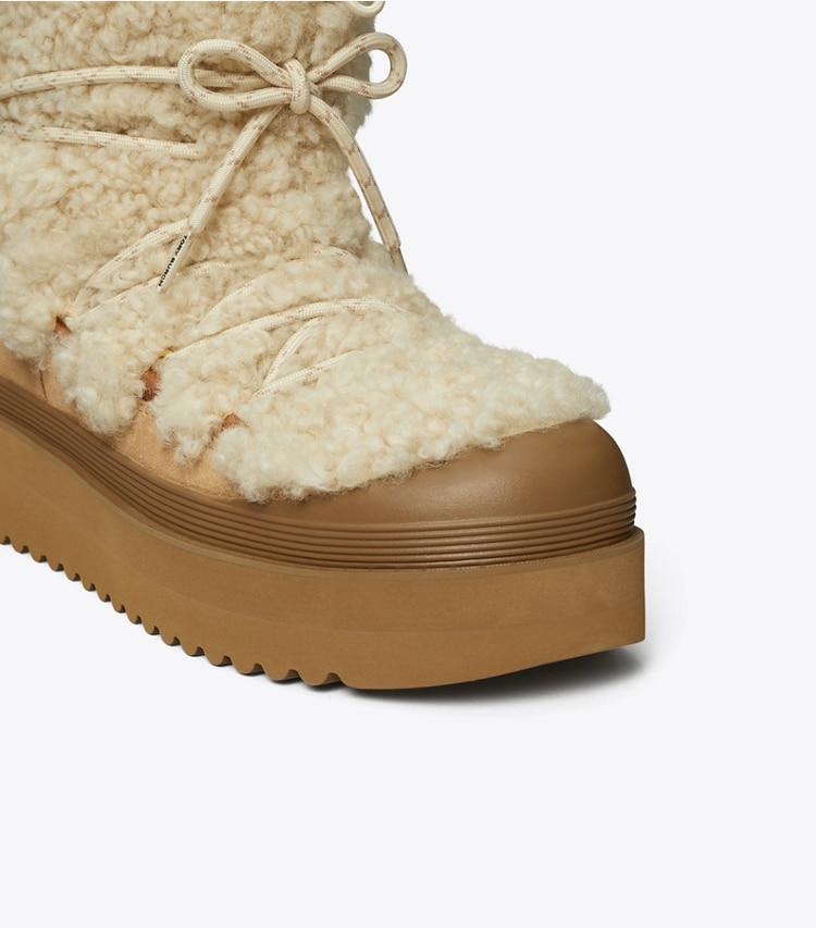 Tory Burch designer boots Mellow Shearling Lace-Up Boot in BUTTERMILK / LIGHT CHESTNUT detail