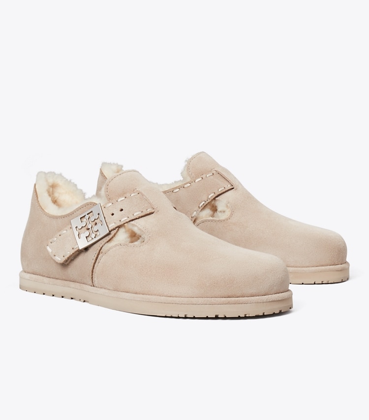 Tory Burch designer flats Mellow Shearling Mary Jane in AVOLA / SILVER angle