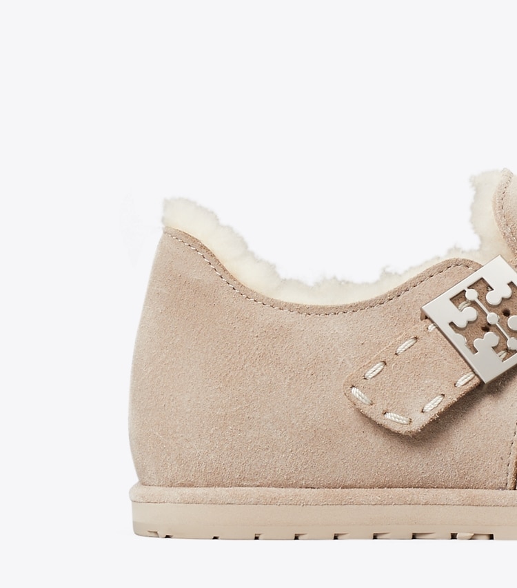 Tory Burch designer flats Mellow Shearling Mary Jane in AVOLA / SILVER detail