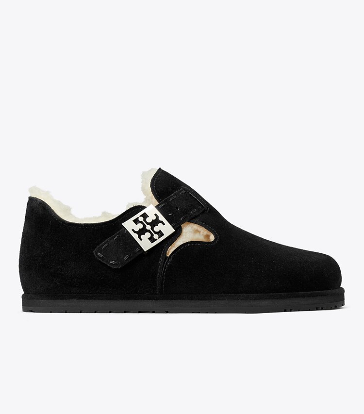 Tory Burch designer flats Mellow Shearling Mary Jane in PERFECT BLACK / SILVER side