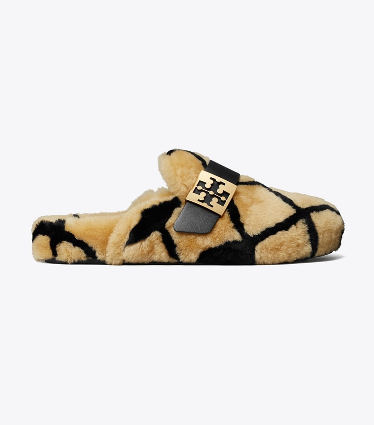 Tory Burch designer フラット メロー シアリング ミュール in LIGHT TOFFEE side