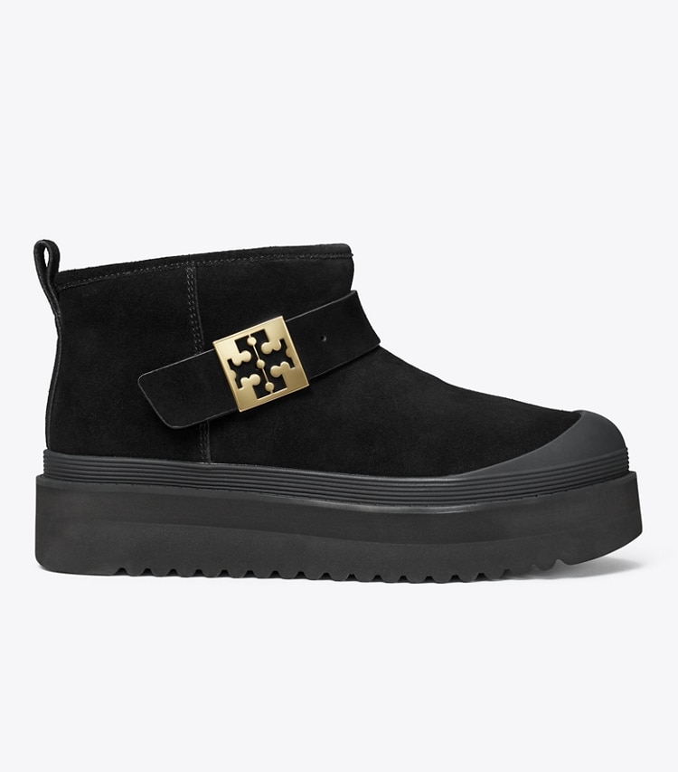 Tory Burch designer boots Mellow Shearling Platform Boot in PERFECT BLACK / GOLD side