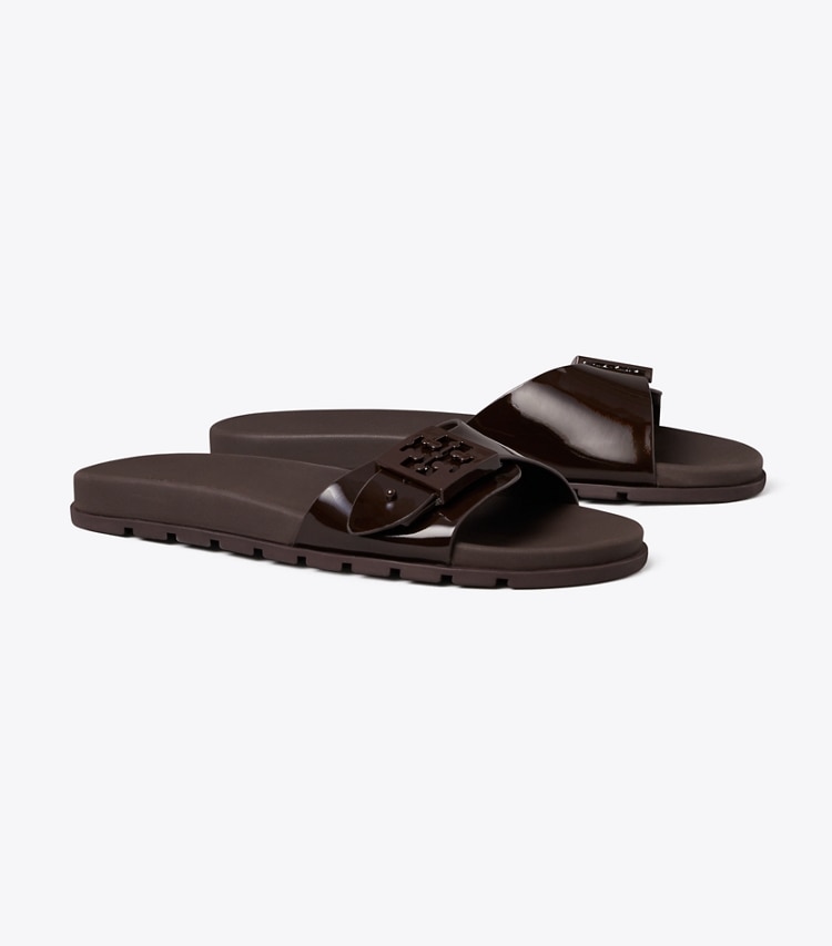 Tory Burch designer sandals Mellow Slide in DARK COCOA / DARK COCOA angle