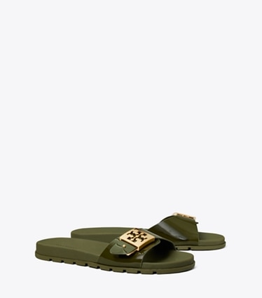 Tory Burch designer sandals Mellow Slide in LECCIO / GOLD angle