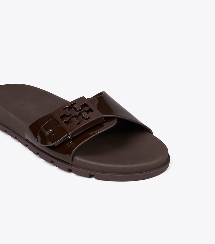 Tory Burch designer sandals Mellow Slide in DARK COCOA / DARK COCOA detail