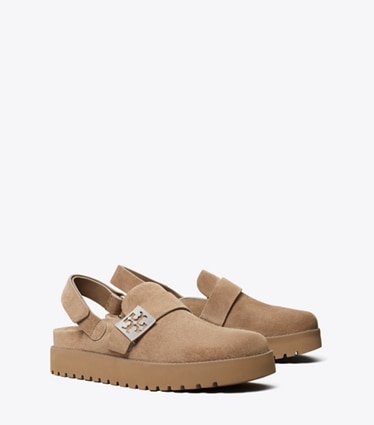 Tory Burch designer flats Mellow Sport Mule in RIVER ROCK / SILVER angle
