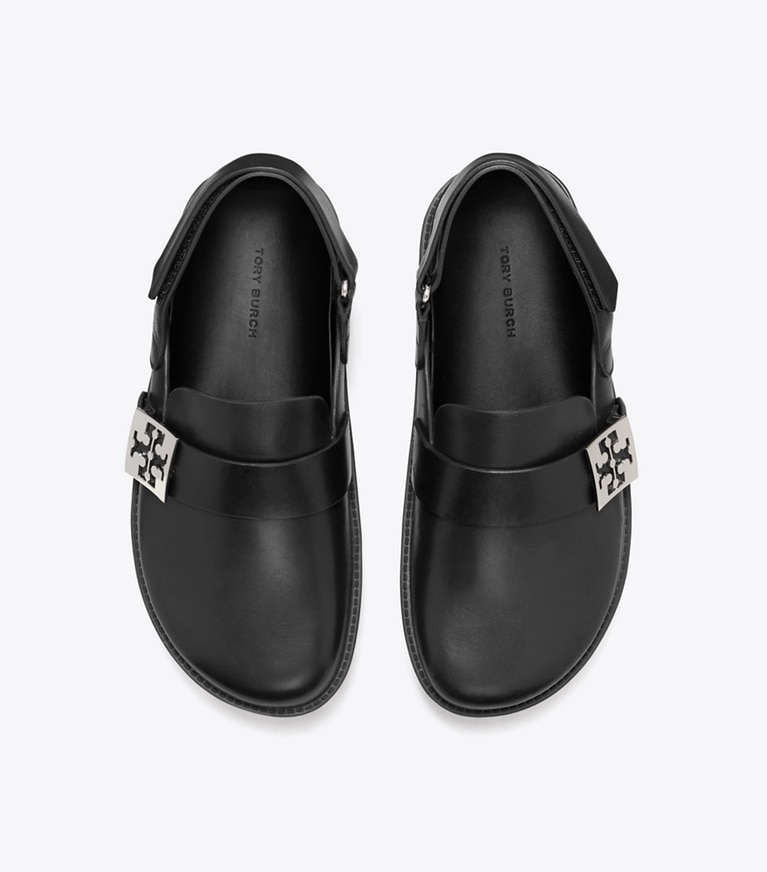 Tory Burch designer flats Mellow Sport Mule in PERFECT BLACK / SILVER overhead