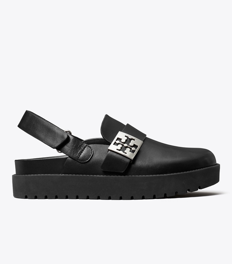 Tory Burch designer flats Mellow Sport Mule in PERFECT BLACK / SILVER side