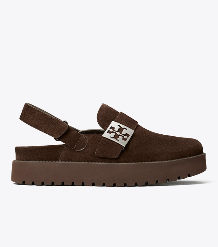 Tory Burch designer flats Mellow Sport Mule in DARK COCOA / SILVER side