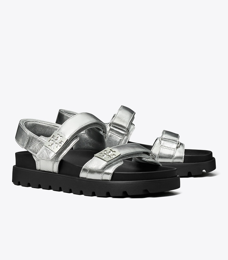 Tory Burch designer sandals Mellow Sport Sandal in SILVER / PERFECT BLACK / SILVER angle