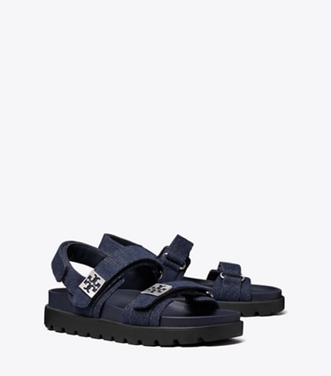 Tory Burch designer sandals Mellow Sport Sandal in MIDNIGHT DENIM / NAVY / SILVER angle