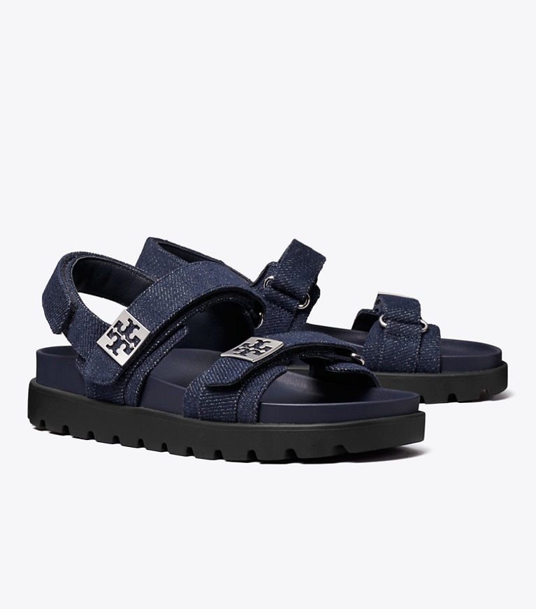 Tory Burch designer sandals Mellow Sport Sandal in MIDNIGHT DENIM / NAVY / SILVER angle