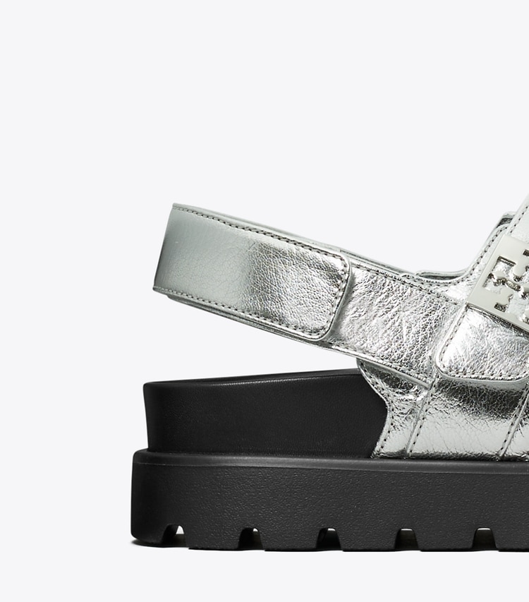 Tory Burch designer sandals Mellow Sport Sandal in SILVER / PERFECT BLACK / SILVER detail