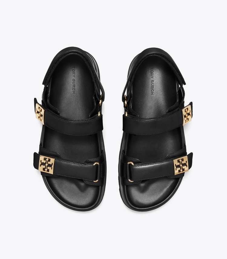 Tory Burch designer sandals Mellow Sport Sandal in PERFECT BLACK / GOLD overhead