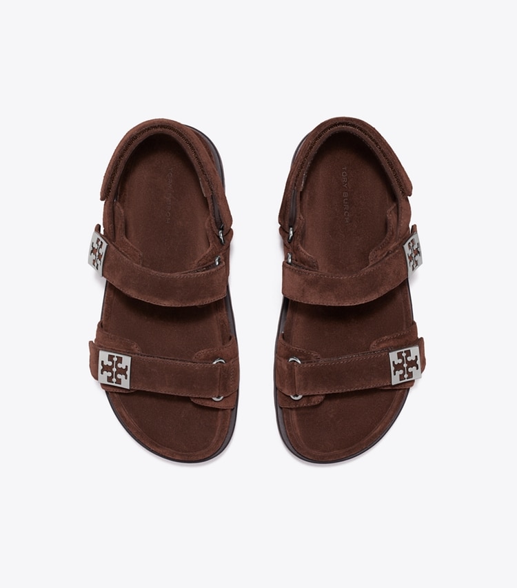 Tory Burch designer sandals Mellow Sport Sandal in DARK COCOA / PERFECT BLACK / SILVER overhead