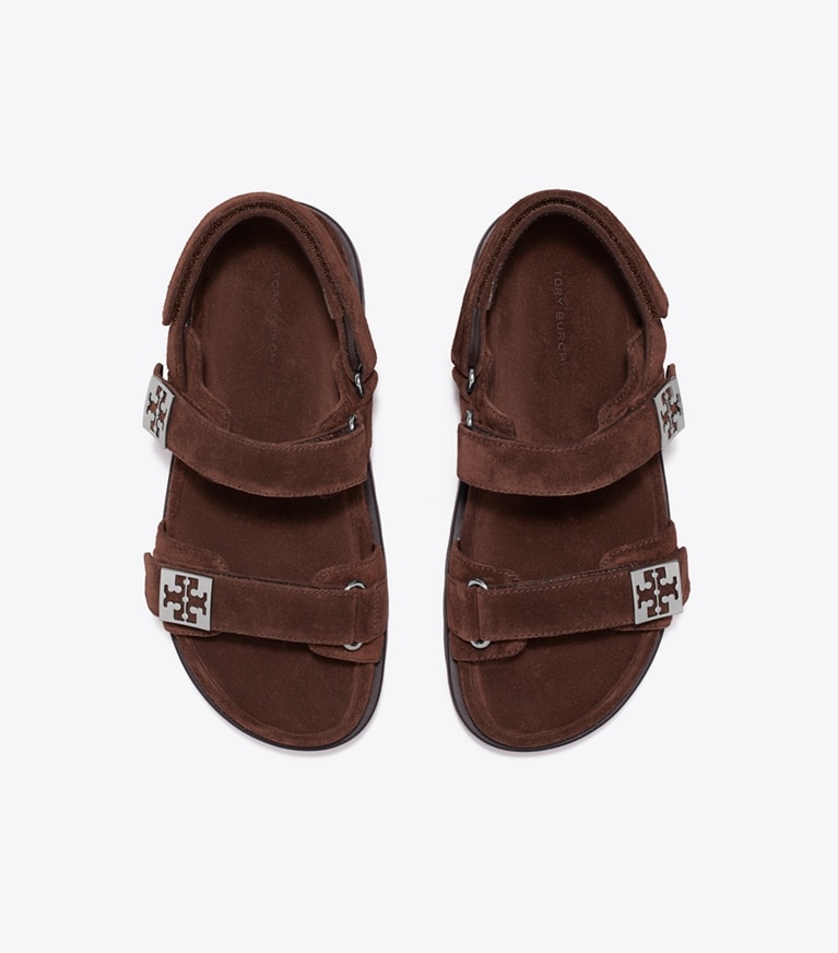 Tory Burch designer sandals Mellow Sport Sandal in DARK COCOA / PERFECT BLACK / SILVER overhead