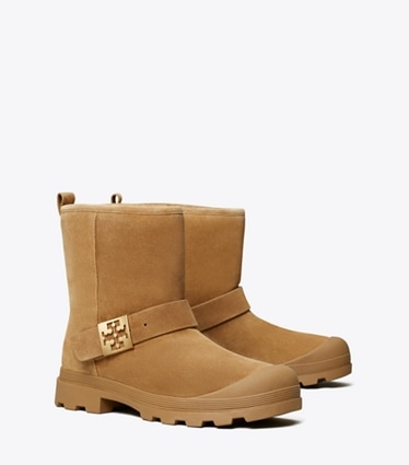 Tory Burch designer stiefel Mellow Stiefelette mit Lammfellfutter in CHESTNUT / GOLD angle