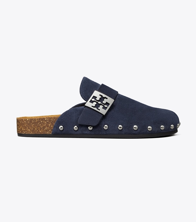 Tory Burch designer flats Mellow Studded Mule in NEW NAVY / SILVER side