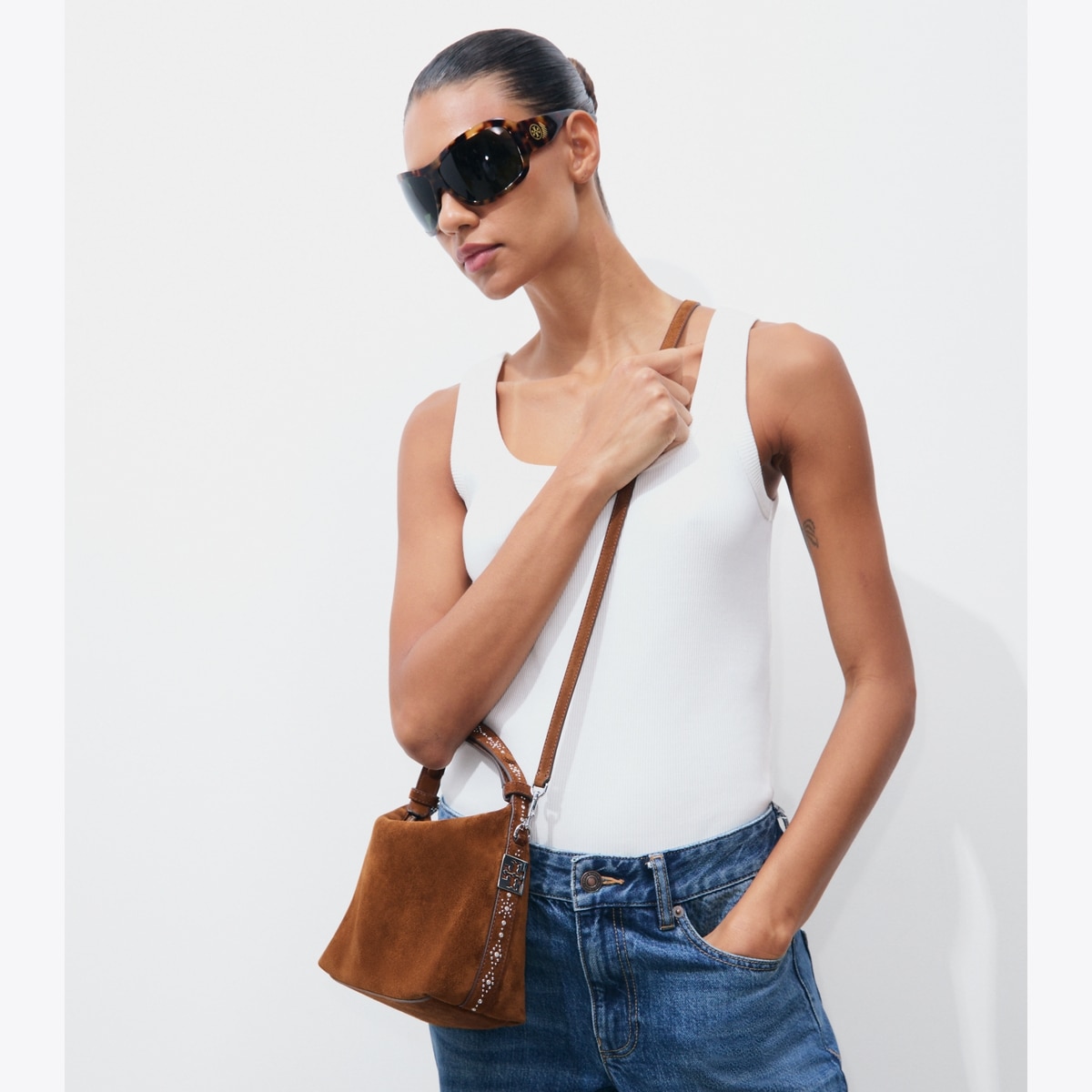 MELLOW STUDDED SUEDE SHOULDER BAG - thumbnail 2