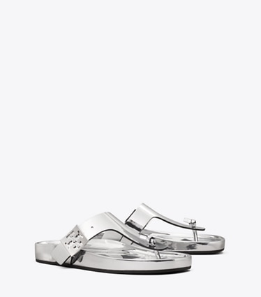 Tory Burch designer sandals Mellow T-Strap Sandal in ARGENTO angle