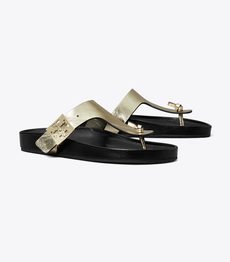 Tory Burch designer sandals Mellow T-Strap Sandal in SPARK GOLD / PERFECT BLACK angle