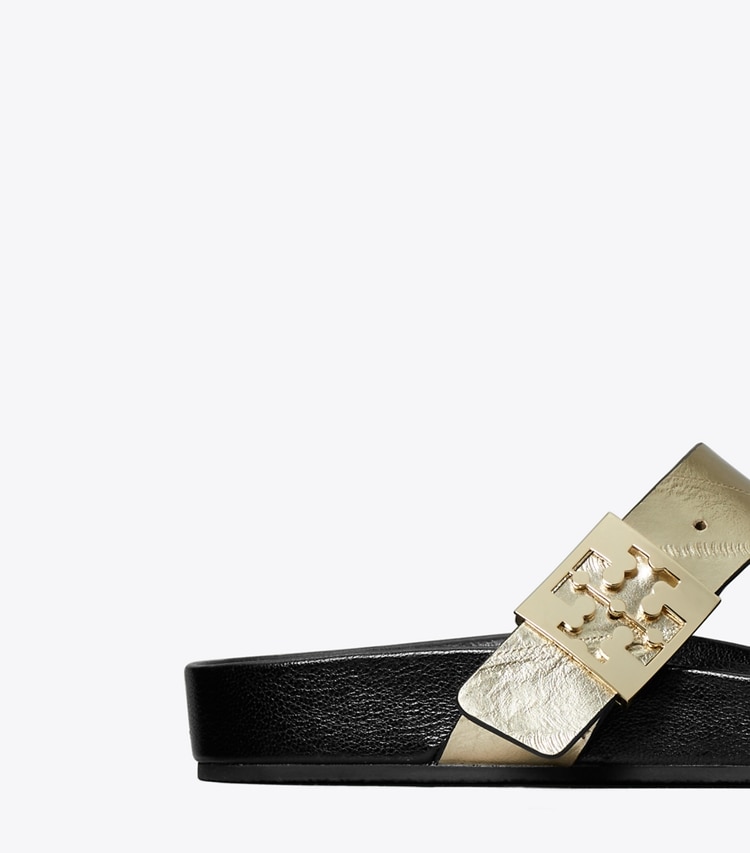 Tory Burch designer sandals Mellow T-Strap Sandal in SPARK GOLD / PERFECT BLACK detail