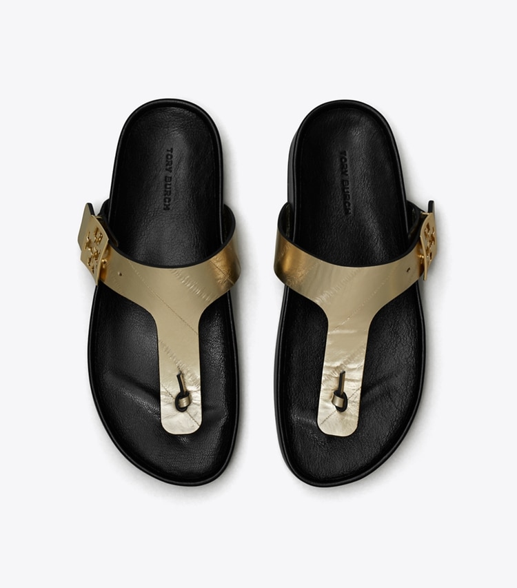 Tory Burch designer sandals Mellow T-Strap Sandal in SPARK GOLD / PERFECT BLACK overhead