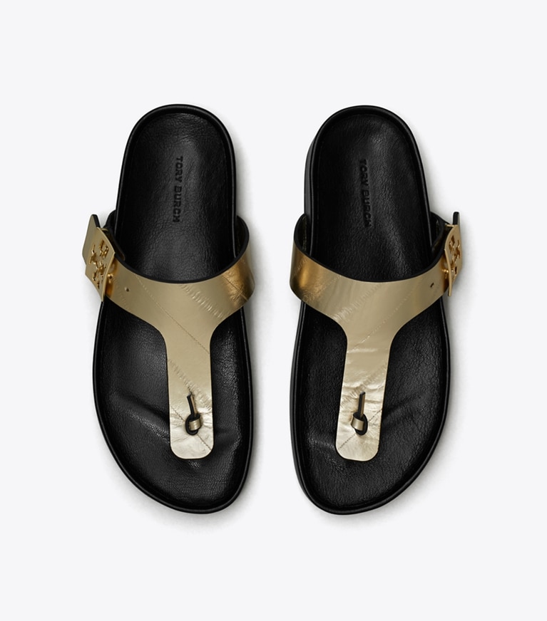 Tory Burch designer sandals Mellow T-Strap Sandal in SPARK GOLD / PERFECT BLACK overhead