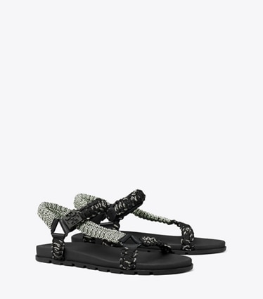 Tory Burch designer sandals Mellow Trail Rope Sandal in PERFECT BLACK MULTI / PERFECT BLACK angle