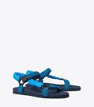 Tory Burch designer sandals Mellow Trail Rope Sandal in BLUE MULTI / NEW NAVY angle