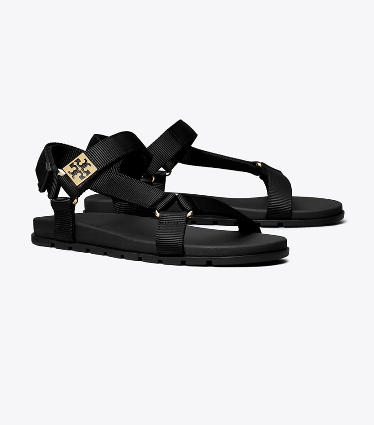 Tory Burch designer sandals Mellow Trail Sandal in PERFECT BLACK / GOLD angle