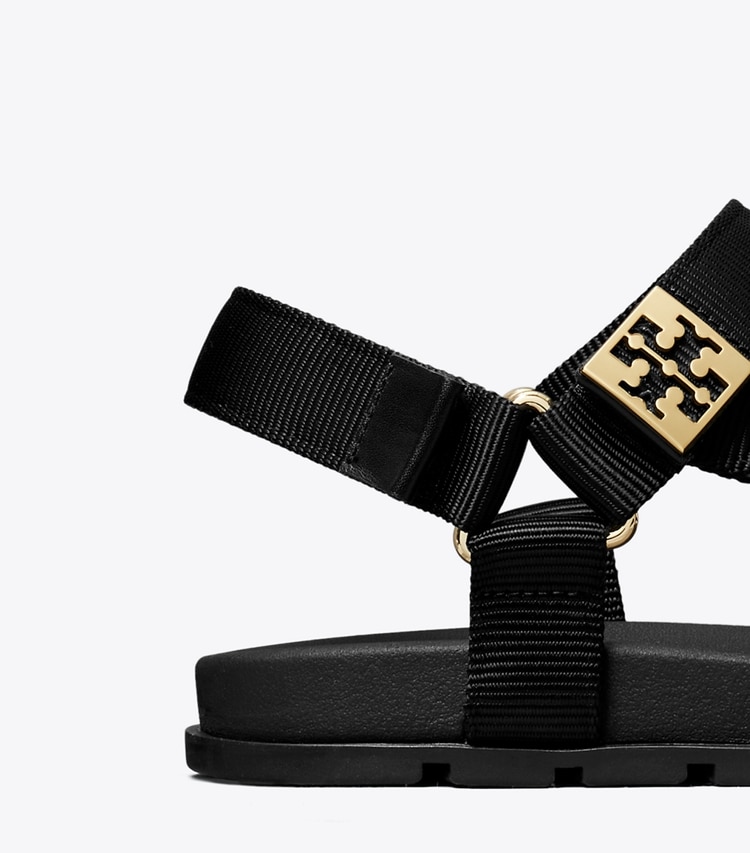 Tory Burch designer sandals Mellow Trail Sandal in PERFECT BLACK / GOLD detail