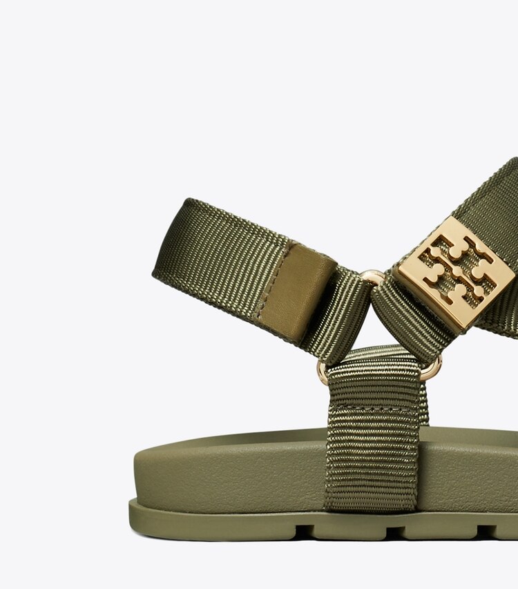 Tory Burch designer sandals Mellow Trail Sandal in DEEP OLIVE / GOLD detail