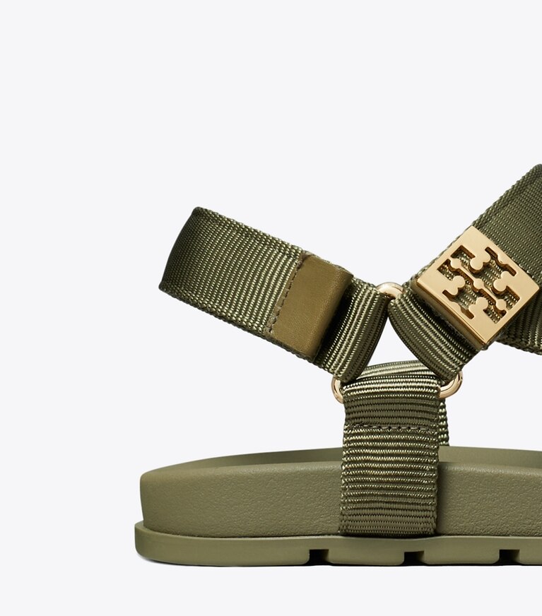 Tory Burch designer sandals Mellow Trail Sandal in DEEP OLIVE / GOLD angle