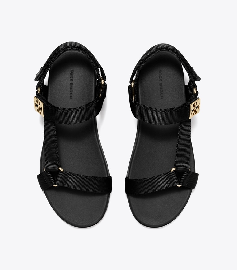 Tory Burch designer sandals Mellow Trail Sandal in PERFECT BLACK / GOLD overhead