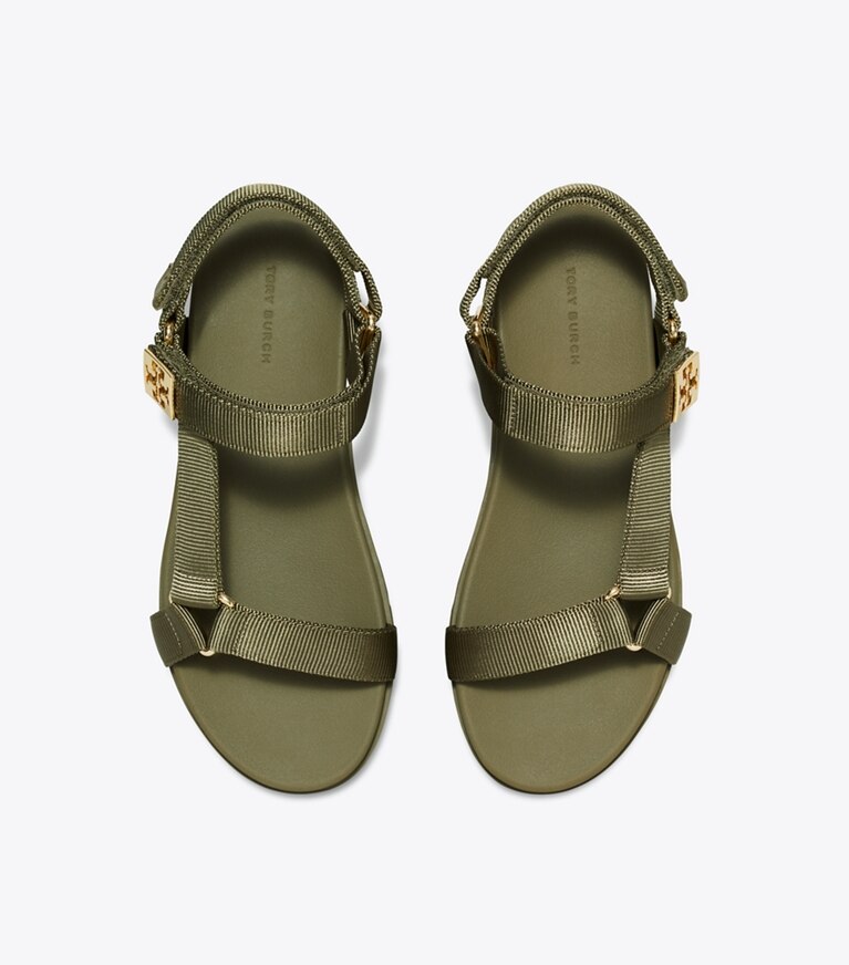 Tory Burch designer sandals Mellow Trail Sandal in DEEP OLIVE / GOLD angle