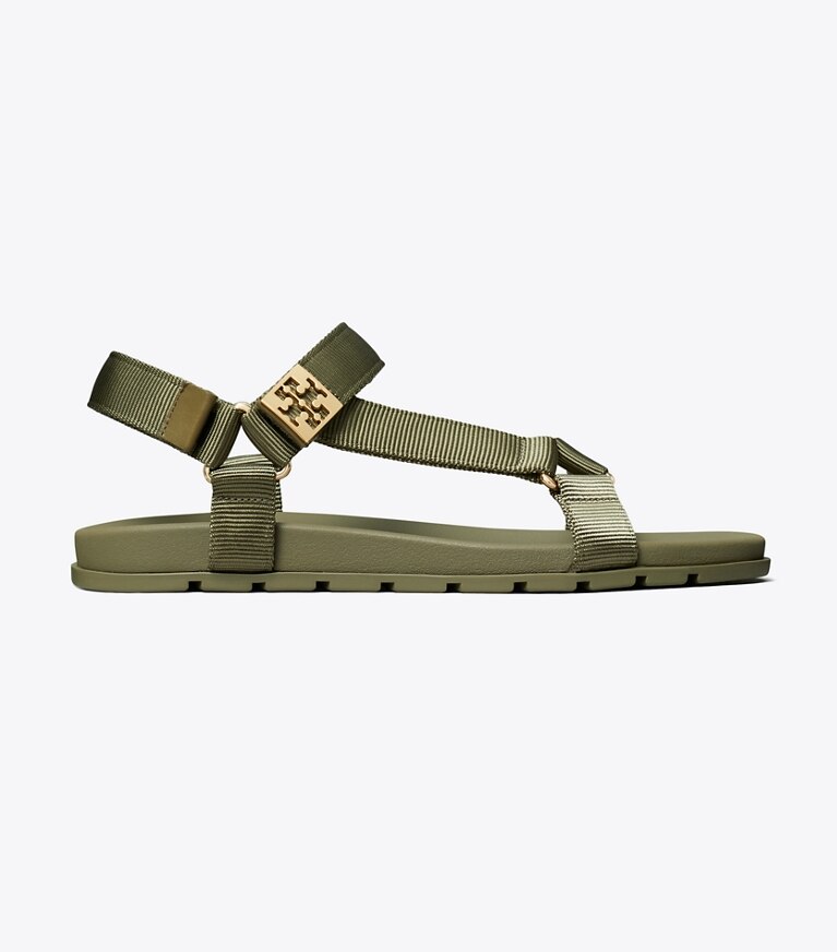 Tory Burch designer sandals Mellow Trail Sandal in DEEP OLIVE / GOLD angle