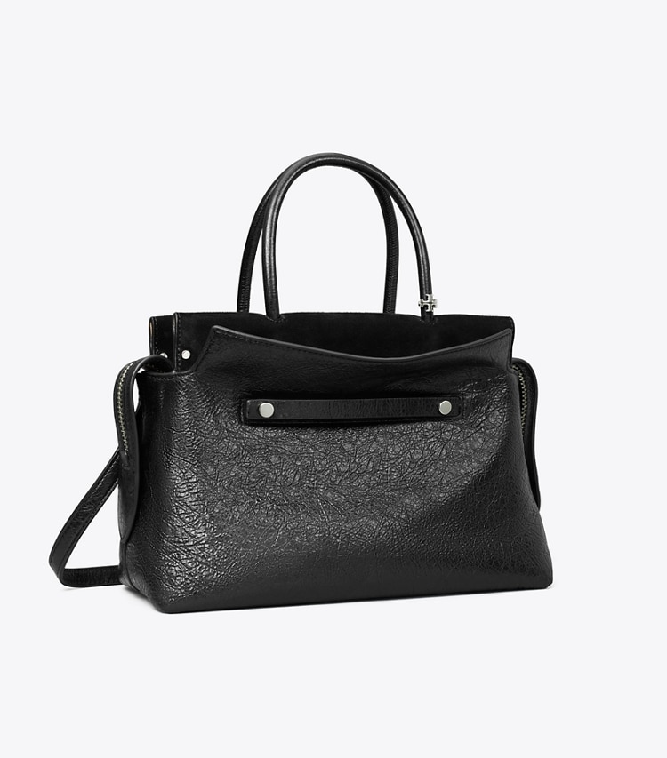 Tory Burch designer satchels Mercer Distressed Satchel in Black angle