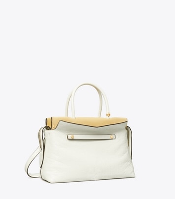 Tory Burch designer サッチェルバッグ マーサー ディストレスト サッチェルバッグ in Blanc angle