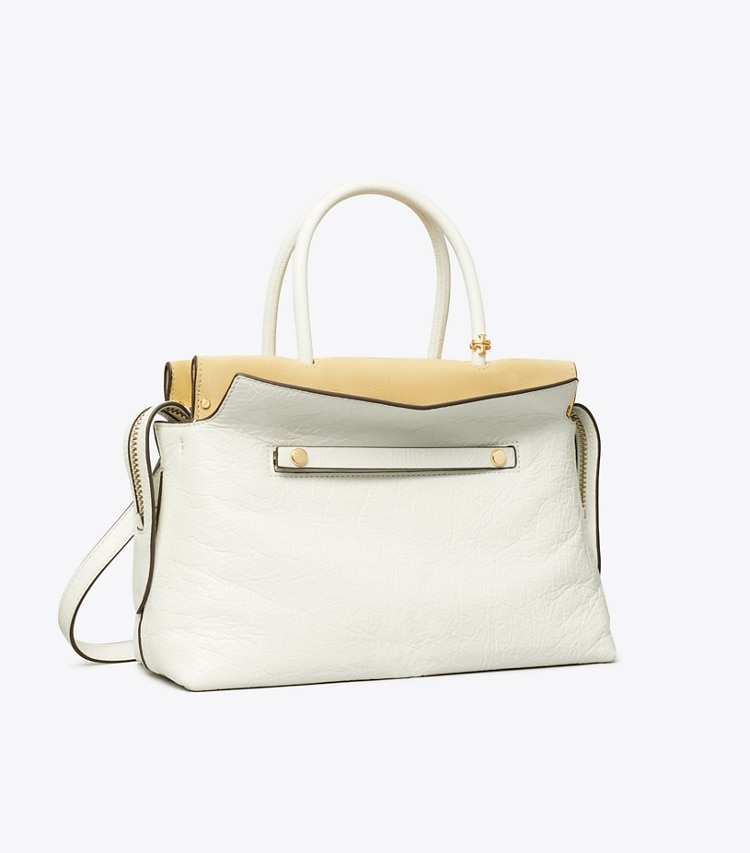 Tory Burch designer サッチェルバッグ マーサー ディストレスト サッチェルバッグ in Blanc angle