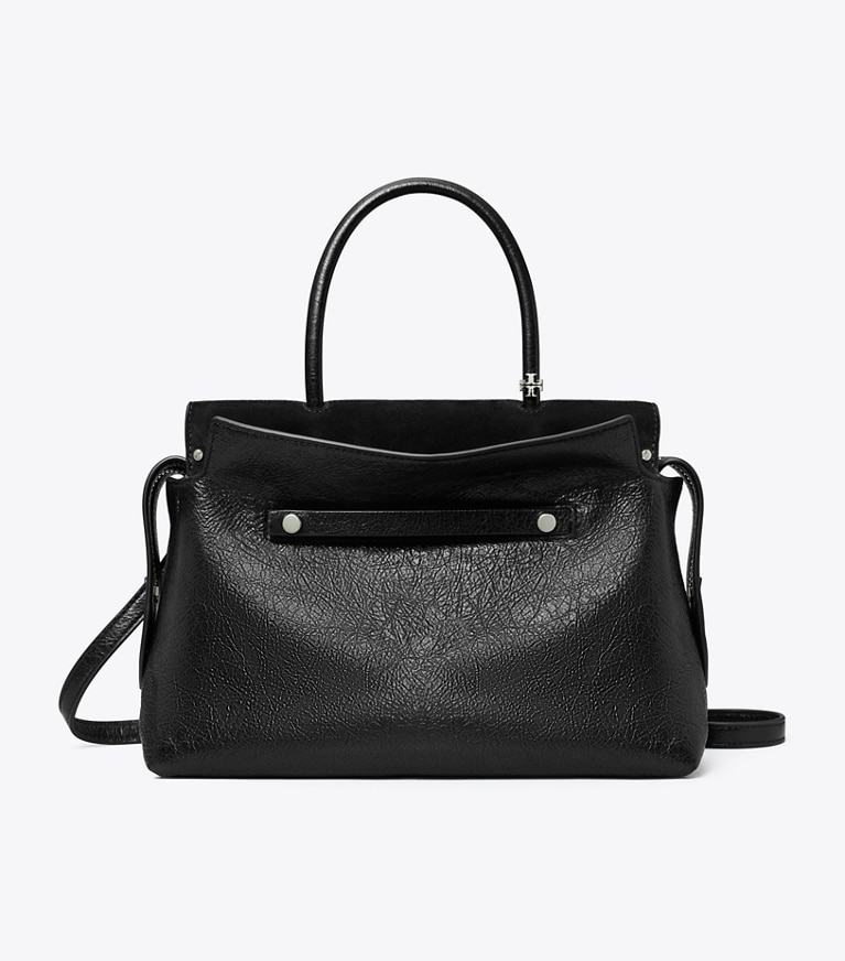 Tory Burch designer satchels Mercer Distressed Satchel in Black angle
