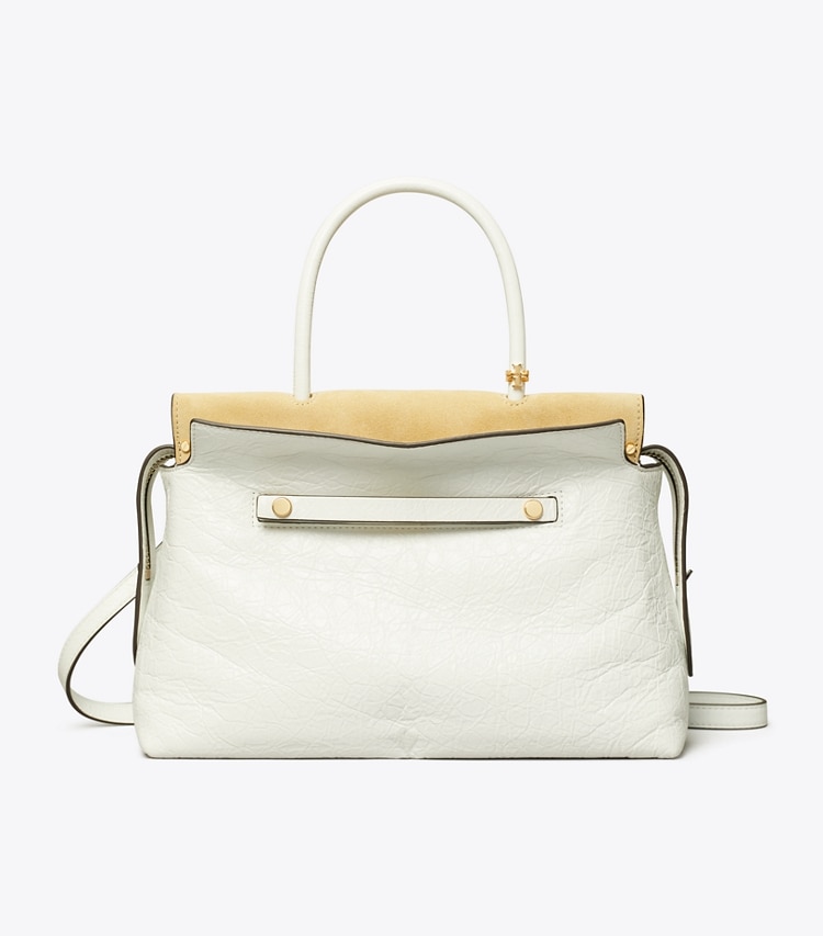 Tory Burch designer サッチェルバッグ マーサー ディストレスト サッチェルバッグ in Blanc front