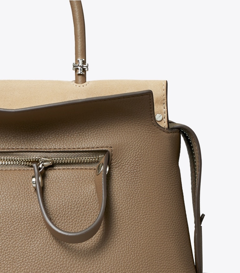 Tory Burch designer henkeltaschen Mercer Henkeltasche aus Strukturleder in Wild Mushroom angle
