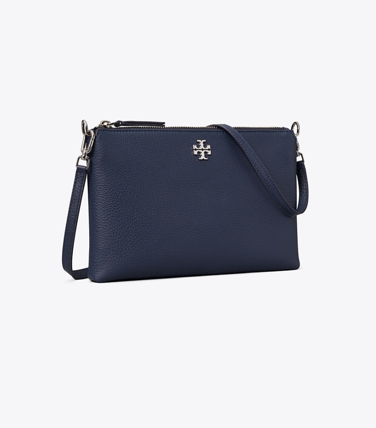 Tory Burch designer crossbody bags Mercer Pebbled Zip Crossbody in Dark Sky angle
